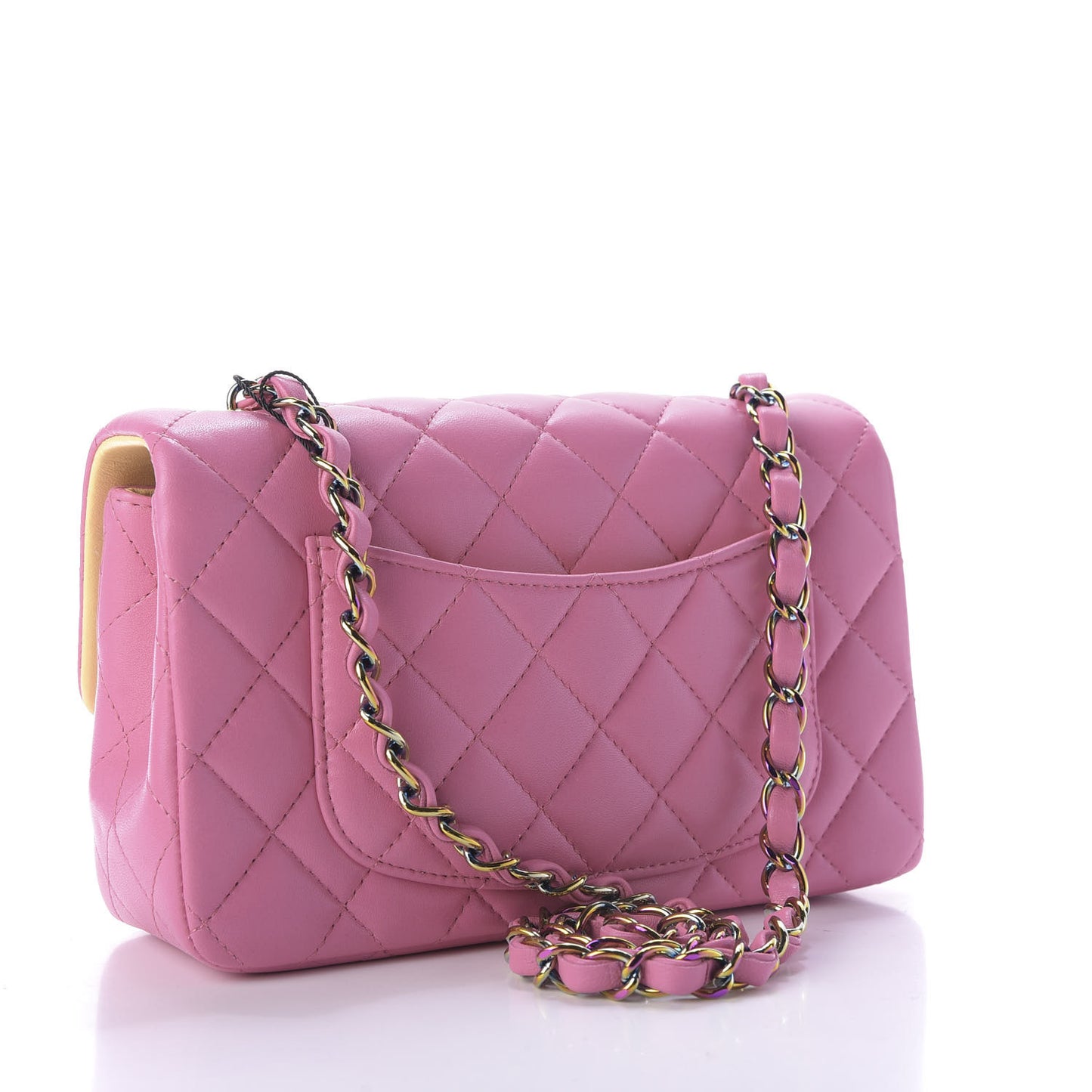 Lambskin Quilted Mini Rectangular Flap Pink Yellow
