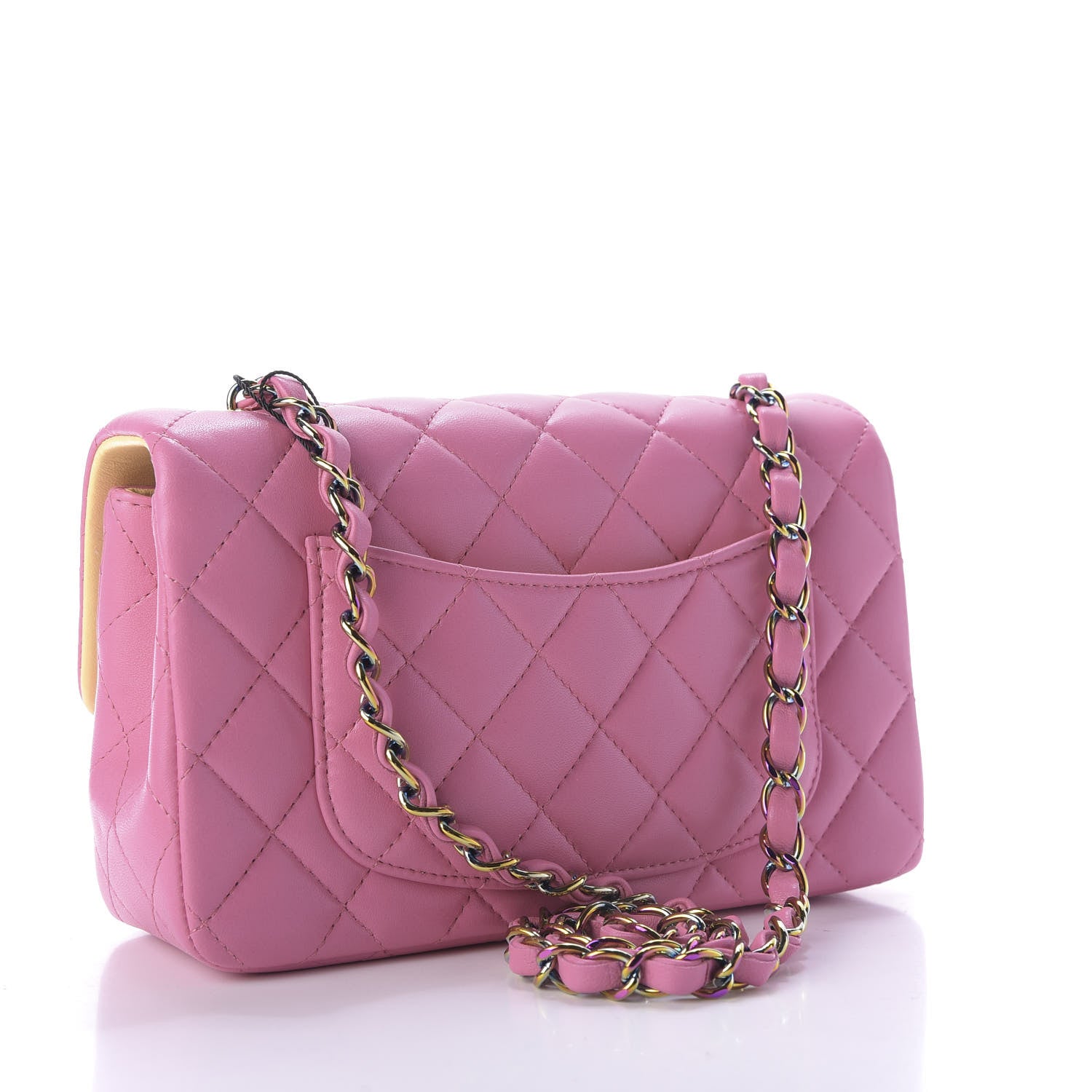 Chanel Lambskin Quilted Mini Rectangular Flap Pink Yellow 3 of 9