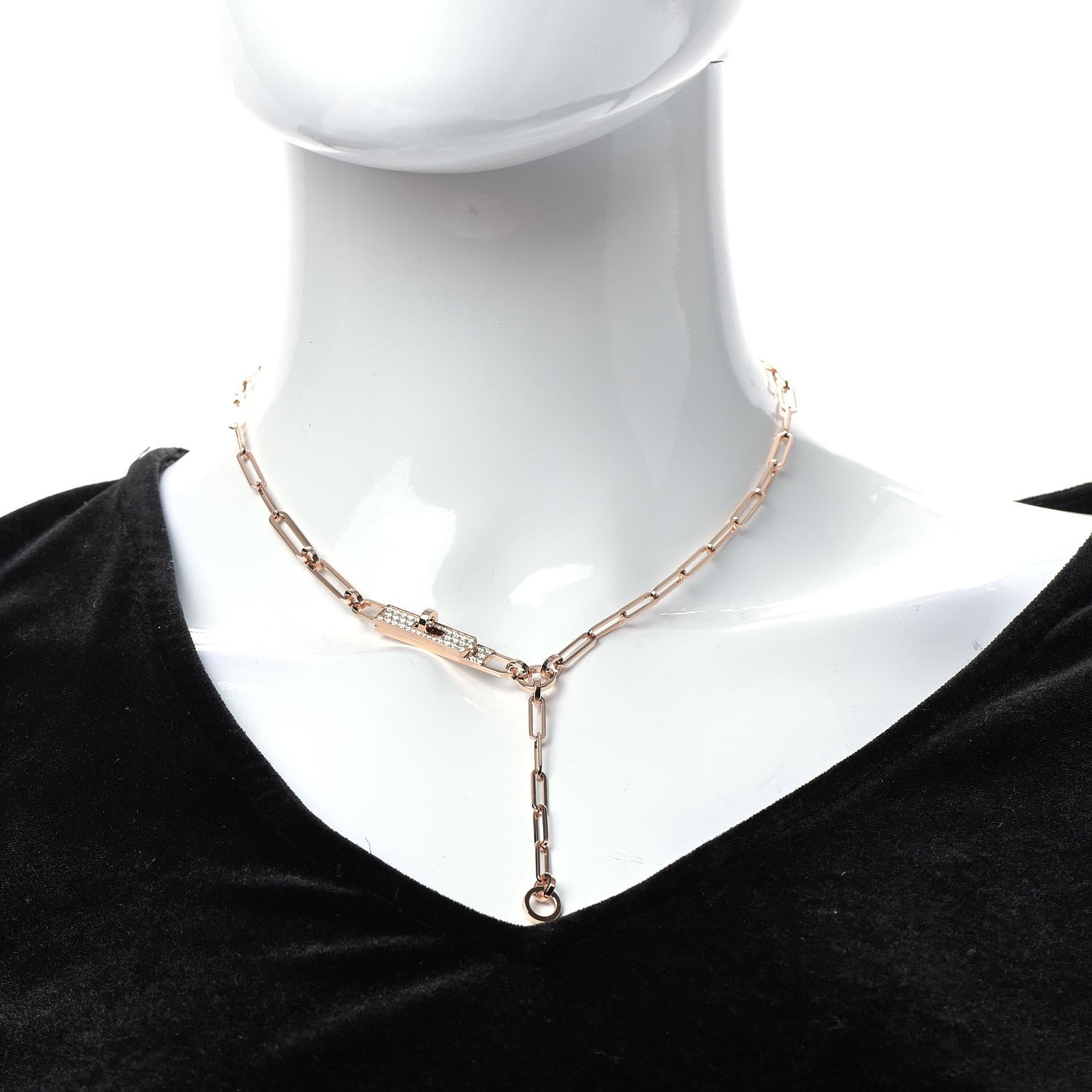 Hermes 18K Rose Gold Diamond Pave PM Kelly Chaine Lariat Necklace ST 2 of 6