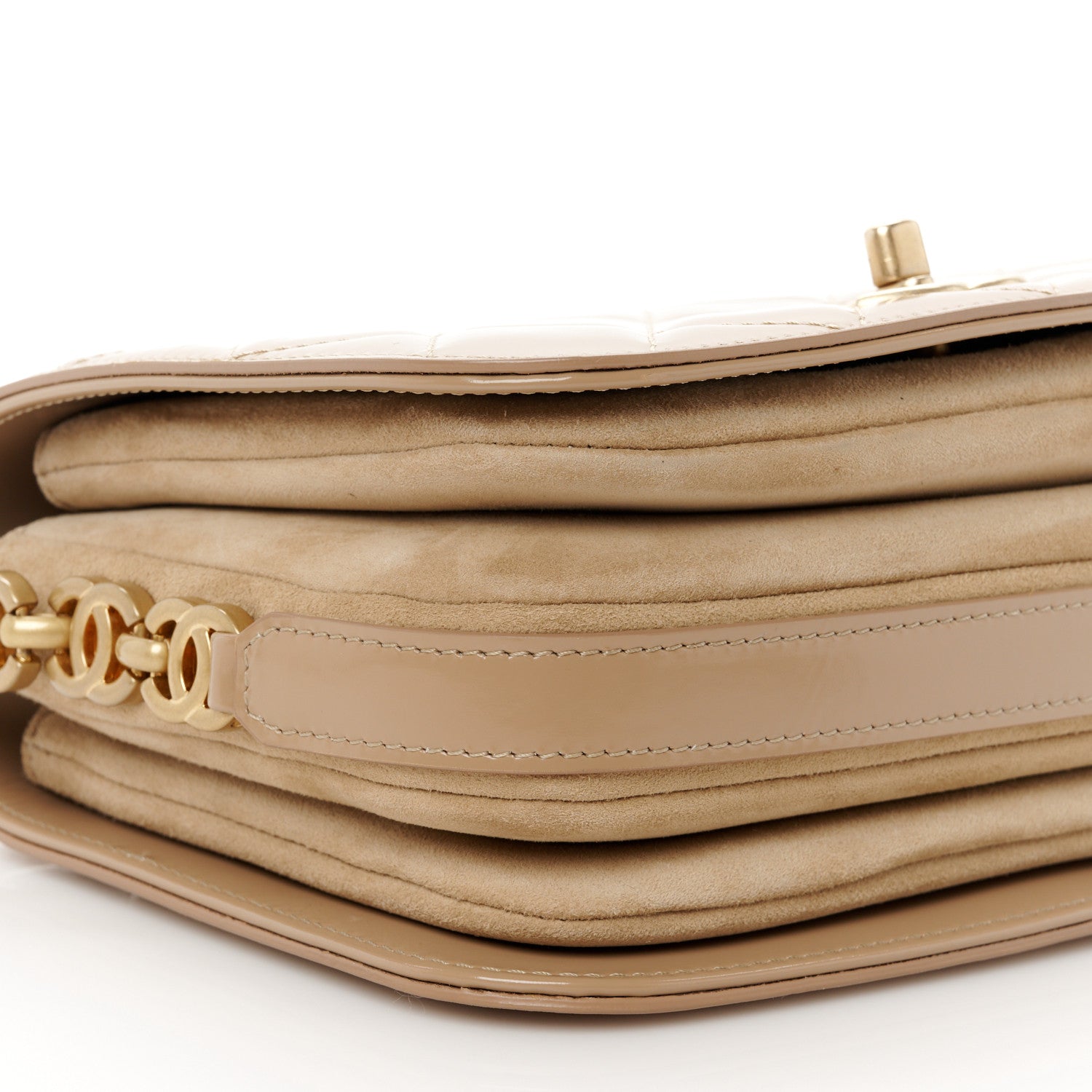 Chanel Shiny Calfskin Quilted Suede Goatskin Mini Messenger Beige 10 of 11