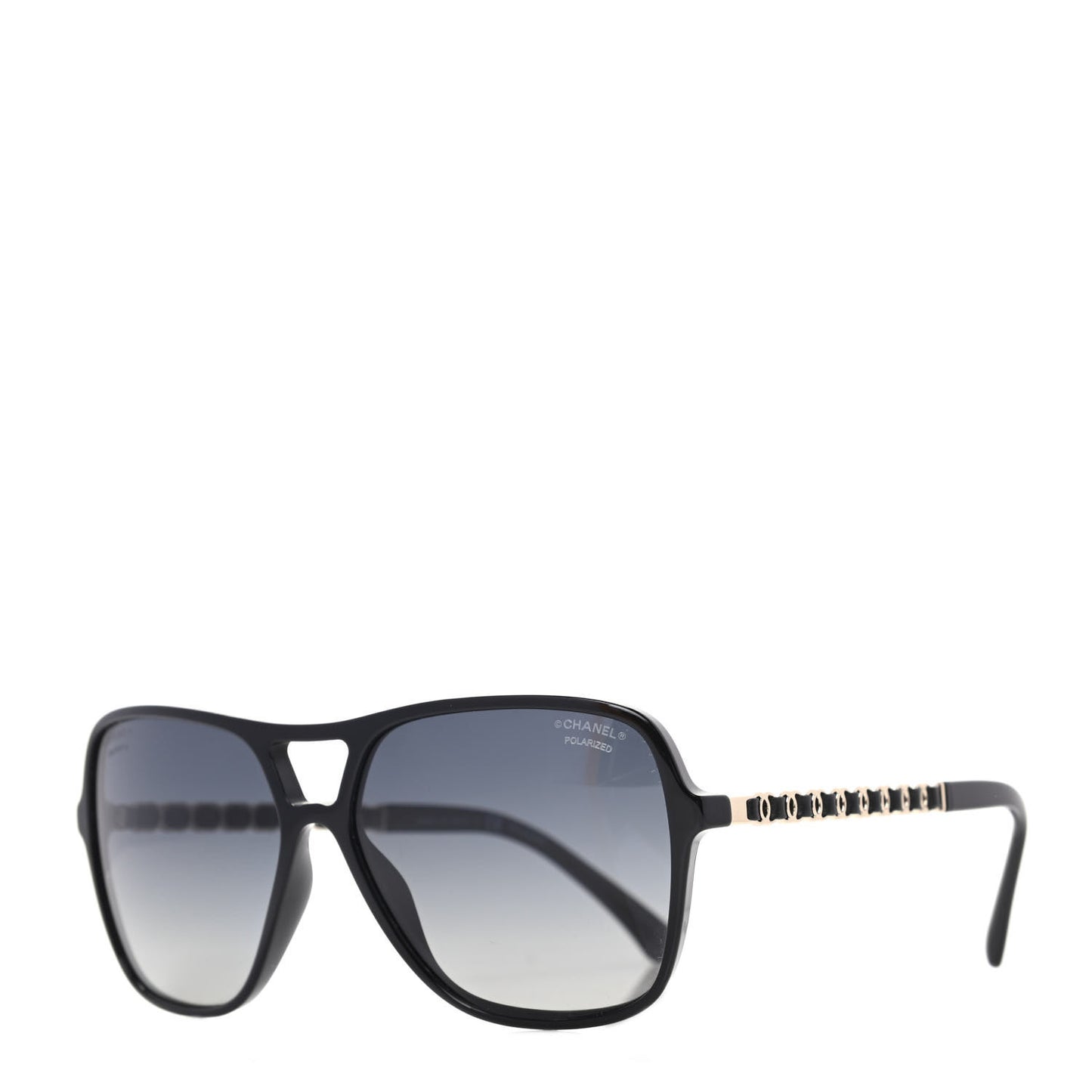 Metal Calfskin CC Chain Polarized Pilot Sunglasses 5439-Q Black