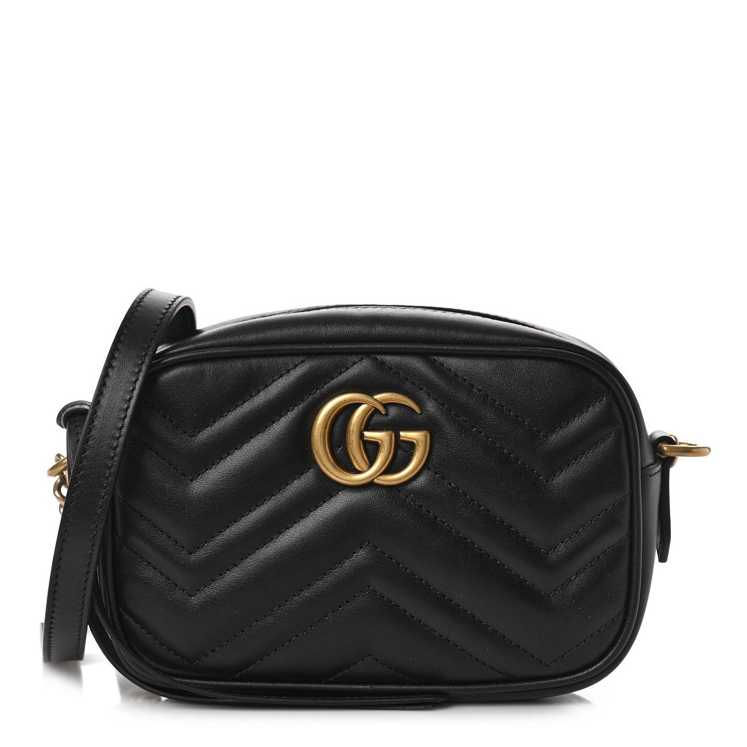 Gucci Calfskin Matelasse Mini GG Marmont Chain Shoulder Bag Black 1 of 9