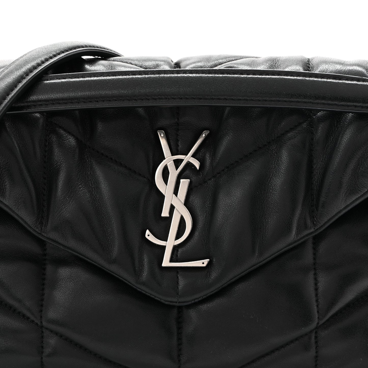 Lambskin Quilted Small Loulou Puffer Monogram Chain Satchel Black