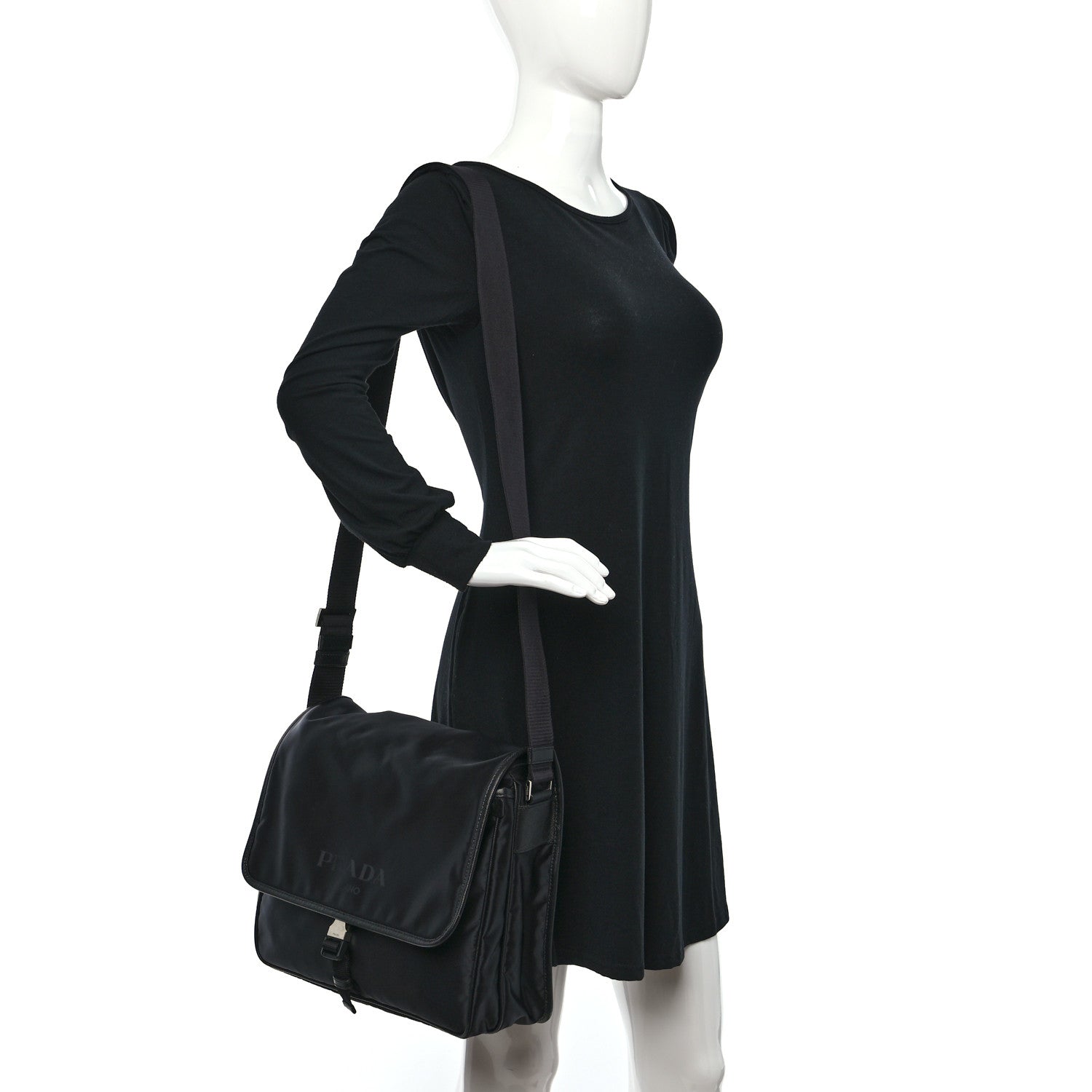Prada Tessuto Nylon Saffiano Logo Messenger Bag Black 2 of 14