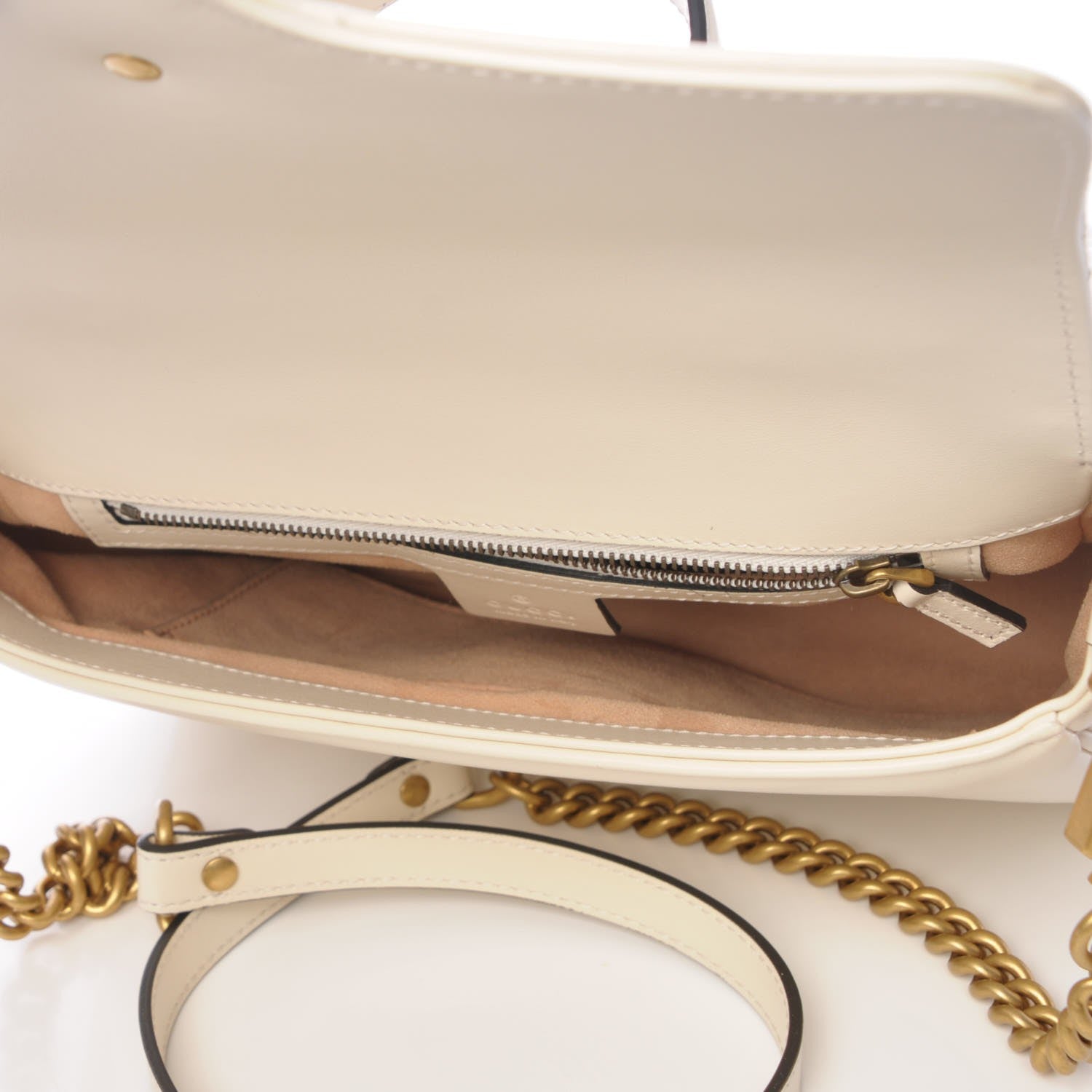 Gucci Calfskin Matelasse Small GG Marmont Top Handle Shoulder Bag White 5 of 7
