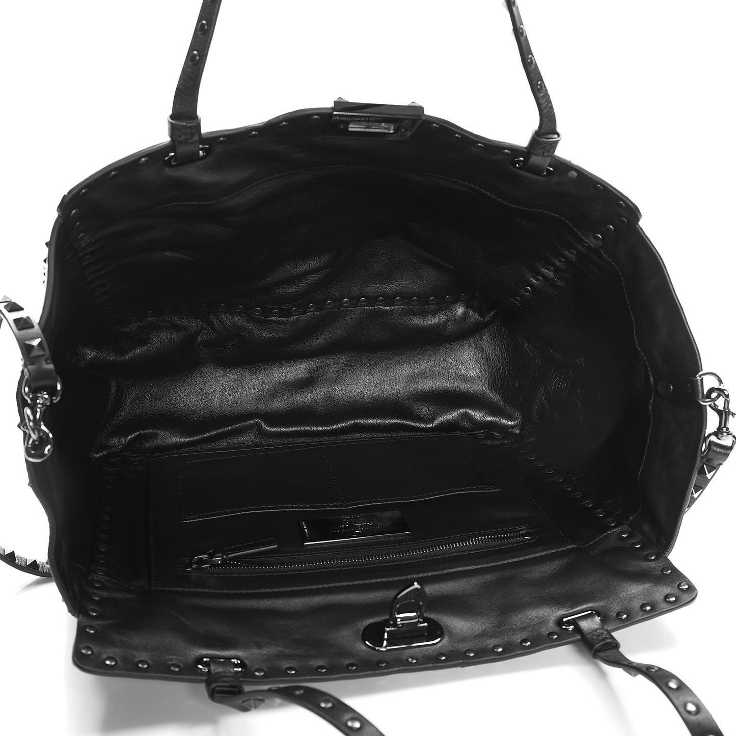 Vitello Studded Medium Rockstud Tote Black