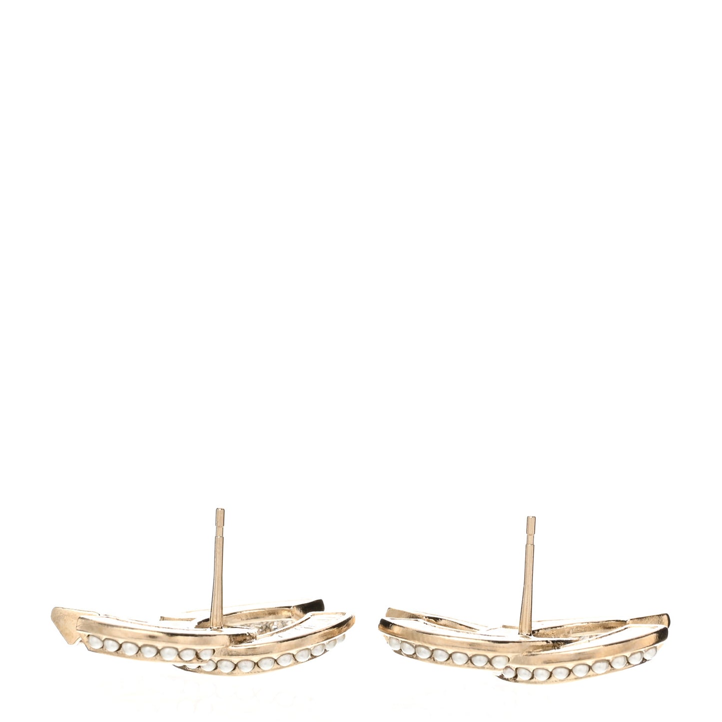Crystal Pearl Chain Mania CC Earrings Gold