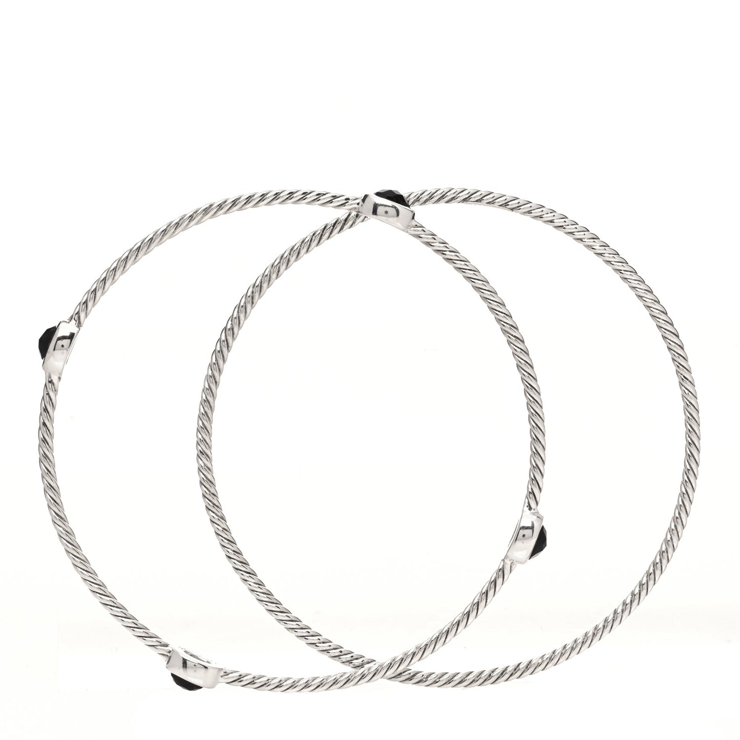 Sterling Silver Black Onyx Color Classics Bangle Bracelet Set of 2