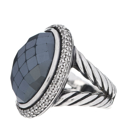 David Yurman Sterling Silver Diamond Hematite 18mm Signature Oval Ring 47 4.25 3 of 6