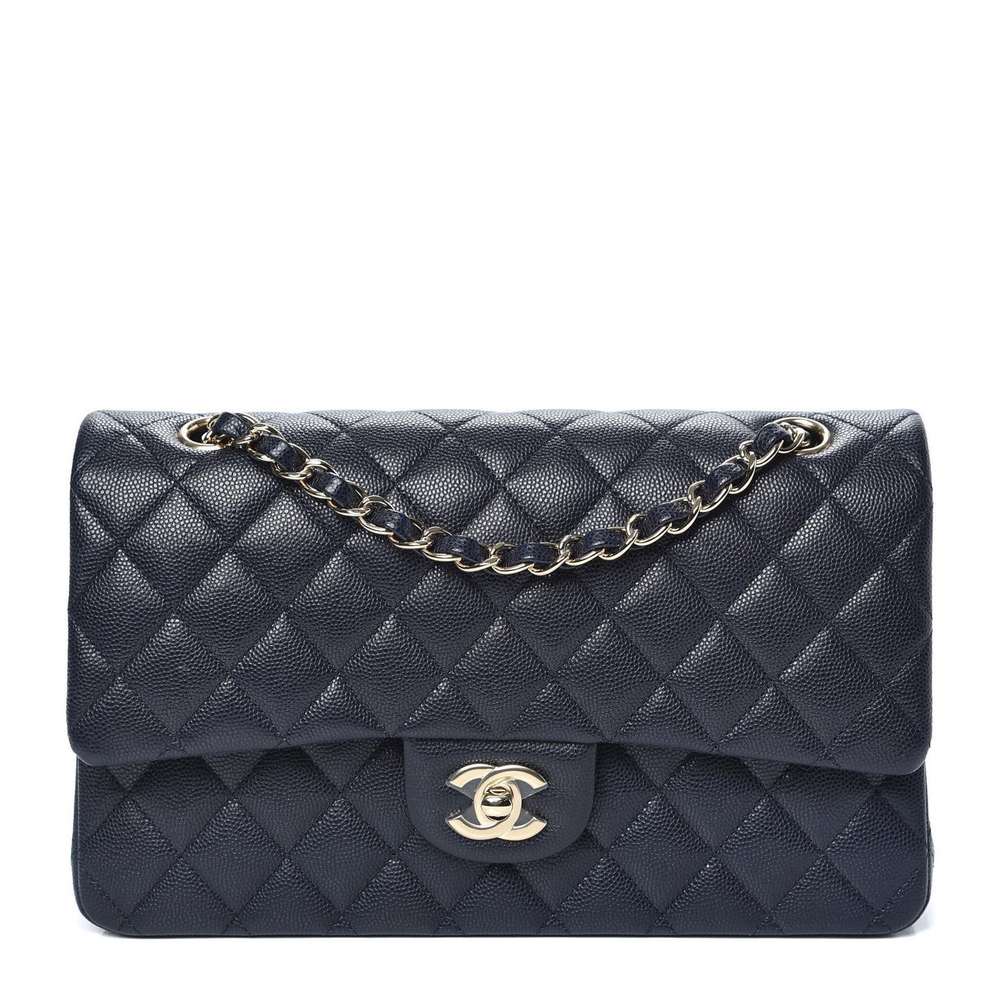 Caviar Quilted Medium Double Flap Navy