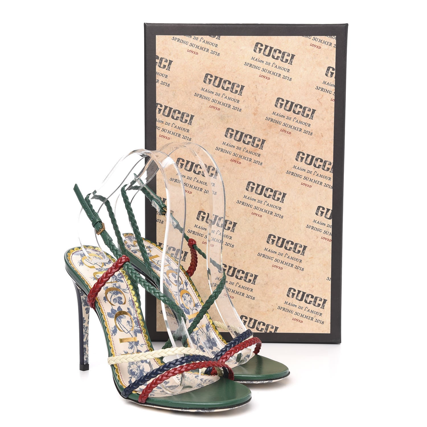 Gucci Malaga Kid Braided Haines High Heel Sandals 37 Emerald 9 of 9