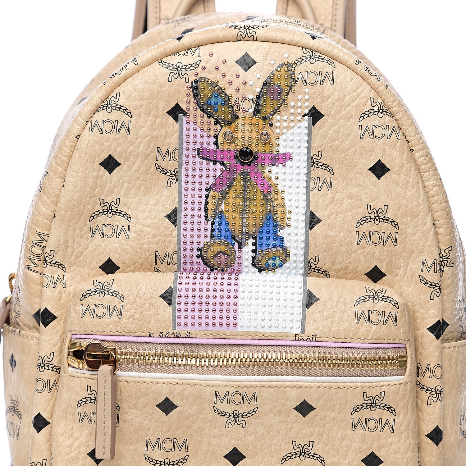 MCM Visetos Small Studded Stark Rabbit Backpack Beige 8 of 9