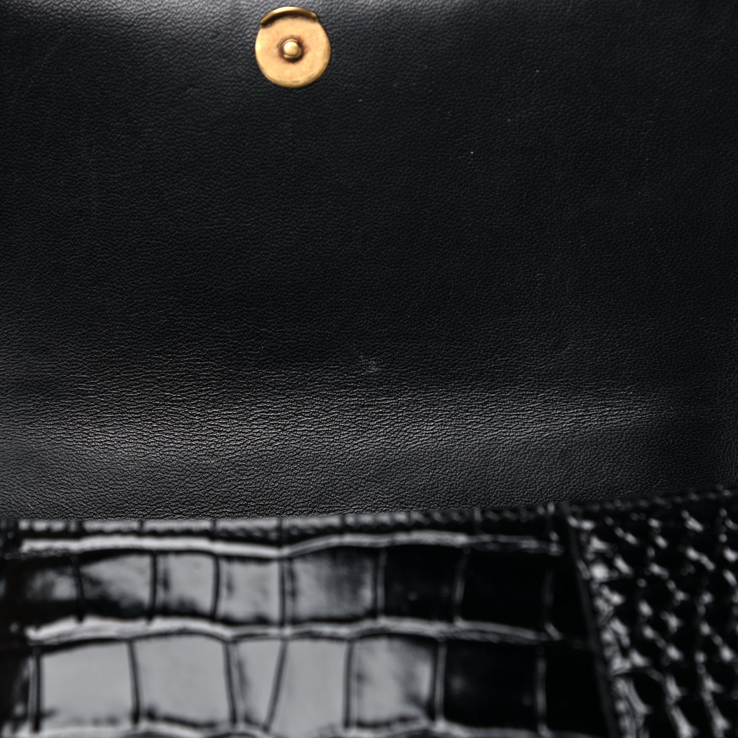 Shiny Calfskin Crocodile Embossed Small Hourglass Top Handle Bag Black