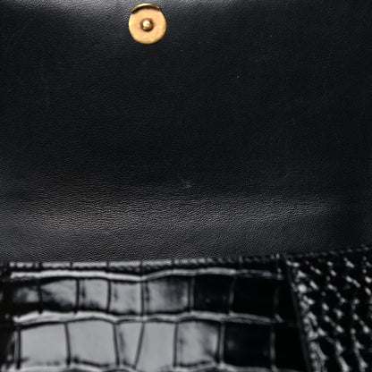 Balenciaga Shiny Calfskin Crocodile Embossed Small Hourglass Top Handle Bag Black 12 of 14