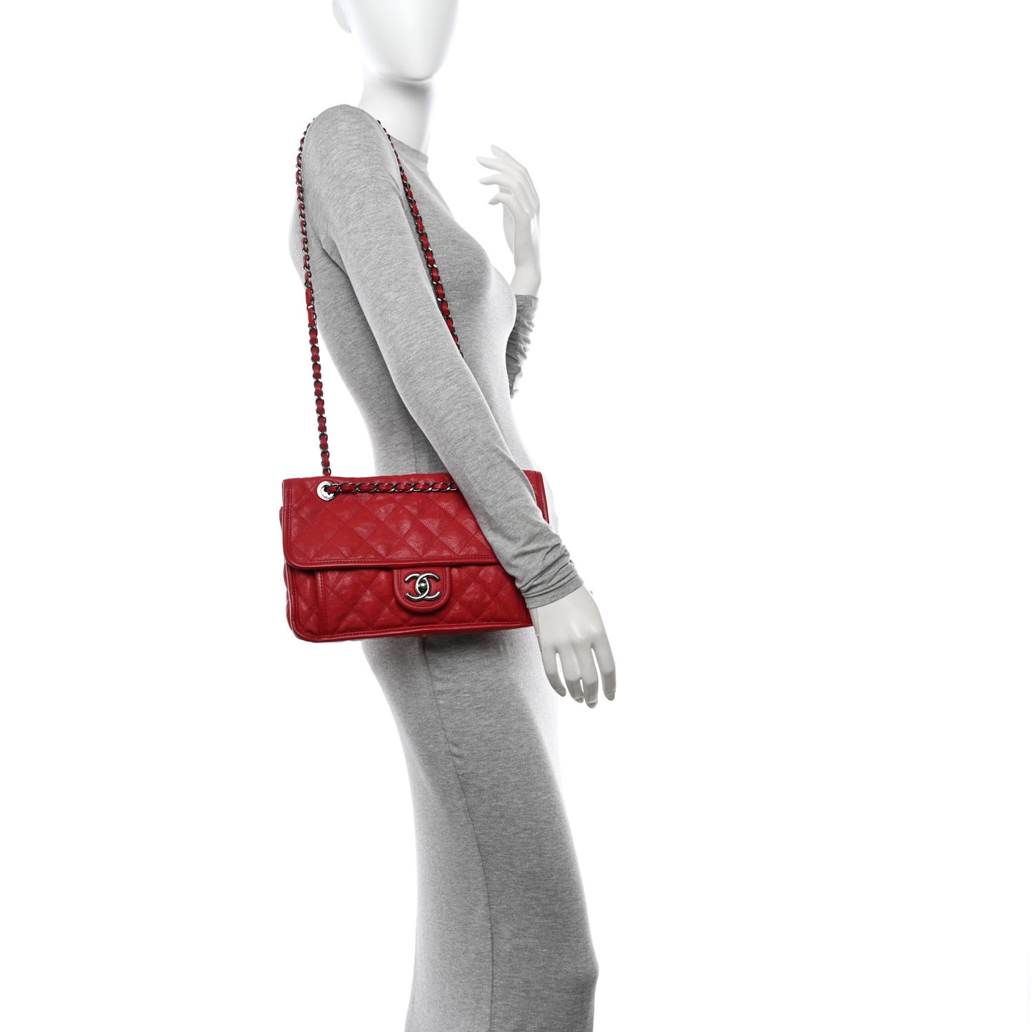 Caviar Quilted Large French Riviera Flap Red