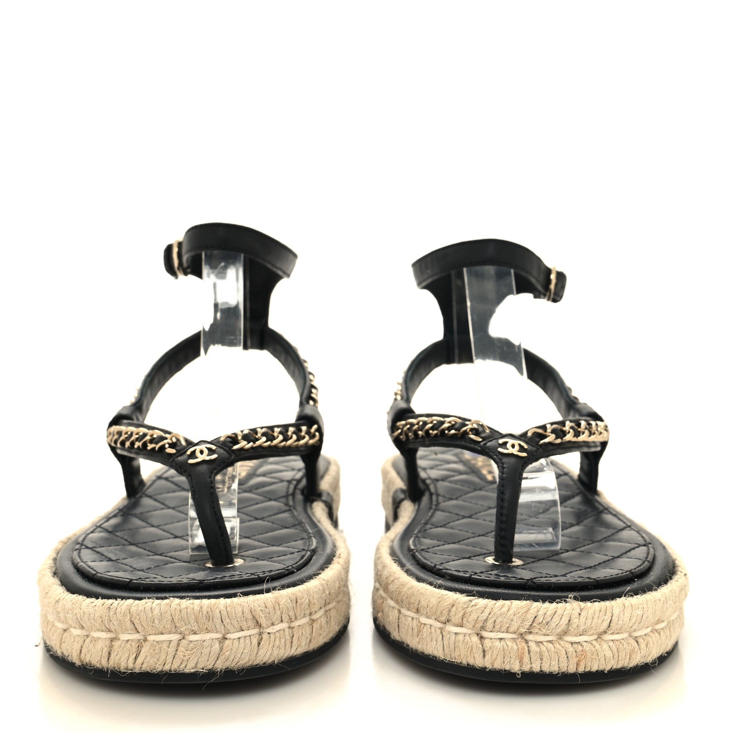 Chanel Lambskin Chain CC Thong Espadrille Sandals 39 Black 3 of 9