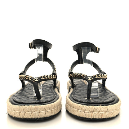 Chanel Lambskin Chain CC Thong Espadrille Sandals 39 Black 3 of 9