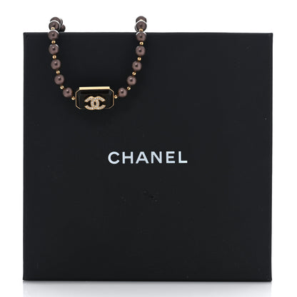 Chanel Pearl Crystal CC Choker Necklace Brown Gold 5 of 5