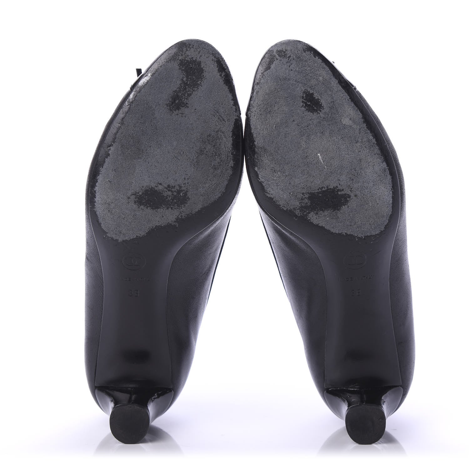 Chanel Lambskin Patent CC Cap Toe Pumps 38 Black 5 of 9