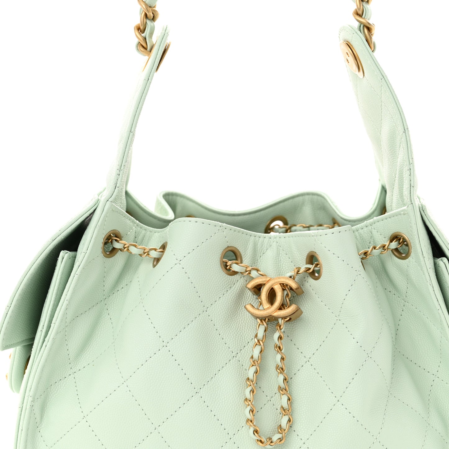 Caviar Quilted Small Chanel 25 Handbag Light Green
