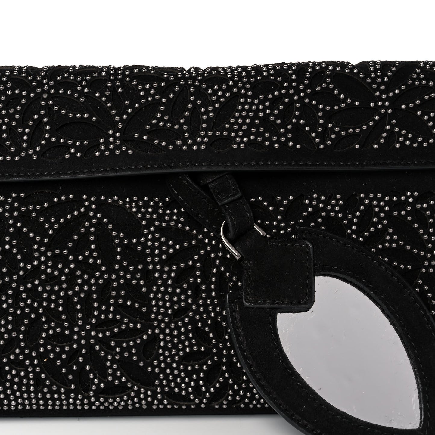 Suede Studded Foldover Clutch Black