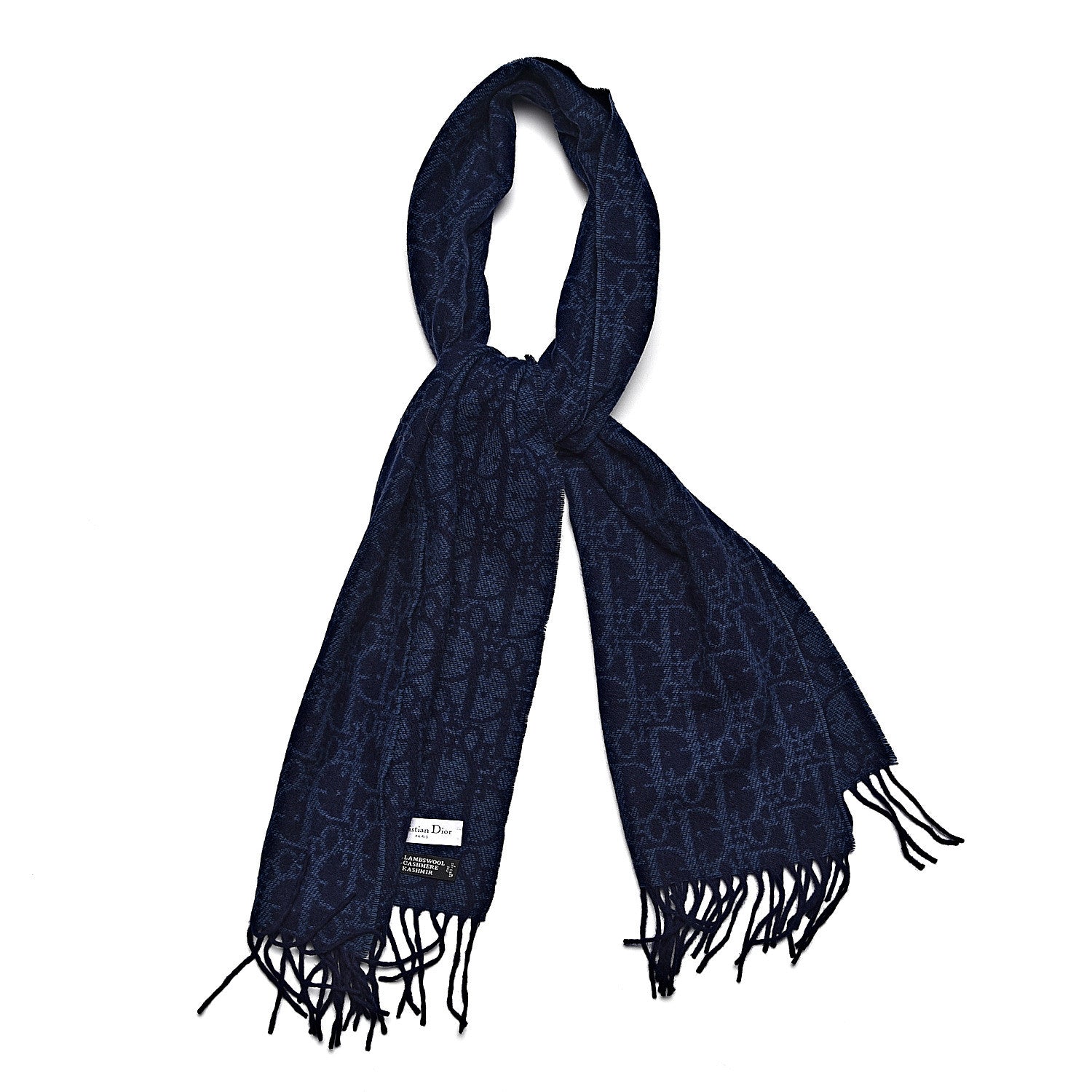 Christian Dior Lambswool Cashmere Monogram Scarf Navy 1 of 4