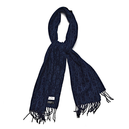 Christian Dior Lambswool Cashmere Monogram Scarf Navy 1 of 4