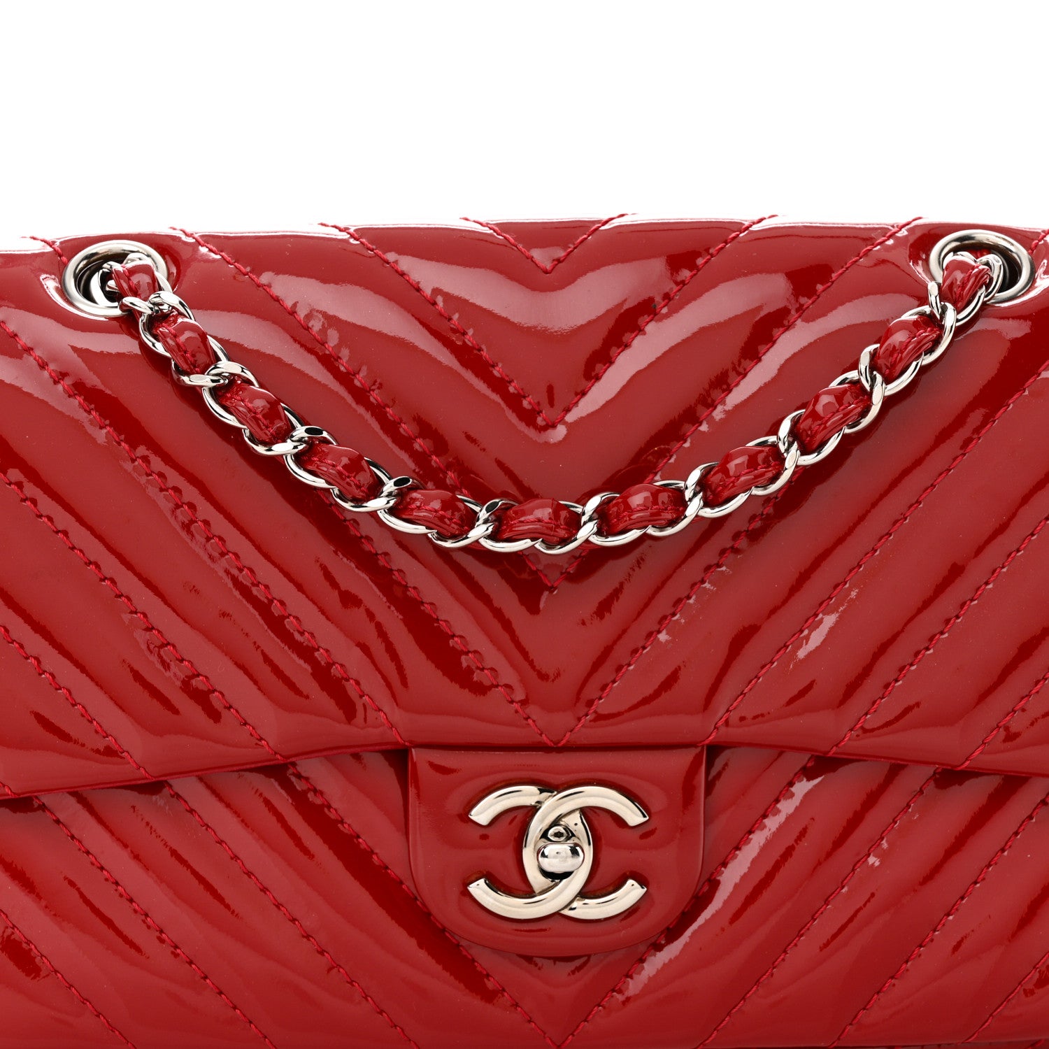 Chanel Patent Chevron Quilted Medium Single Flap Red 8 of 11