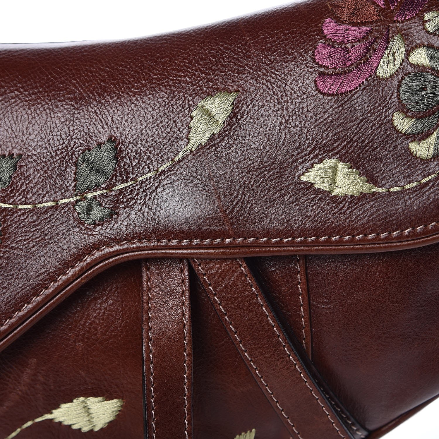 Christian Dior Calfskin Embroidered Romantic Flowers Saddle Bag Brown 8 of 9