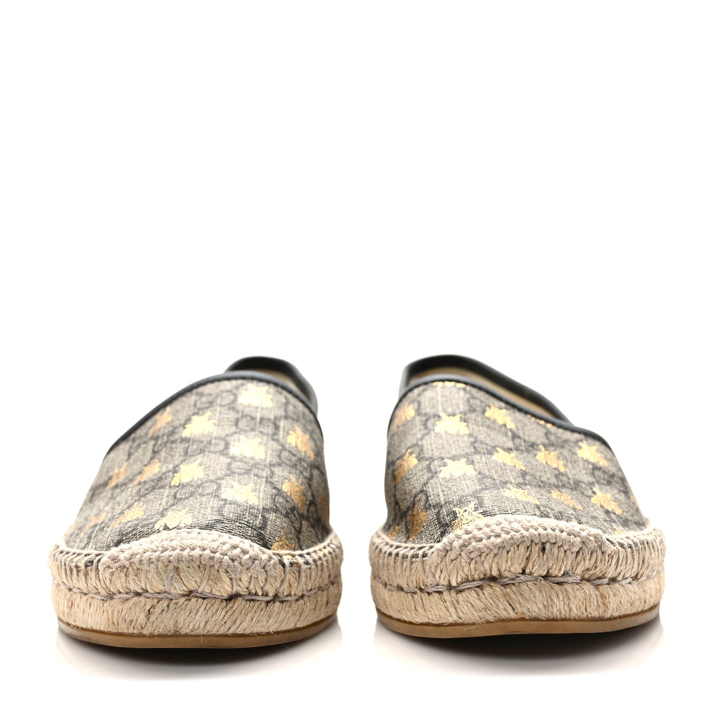 GG Supreme Monogram Bees Espadrille Flats 40 Beige Ebony Oro Black