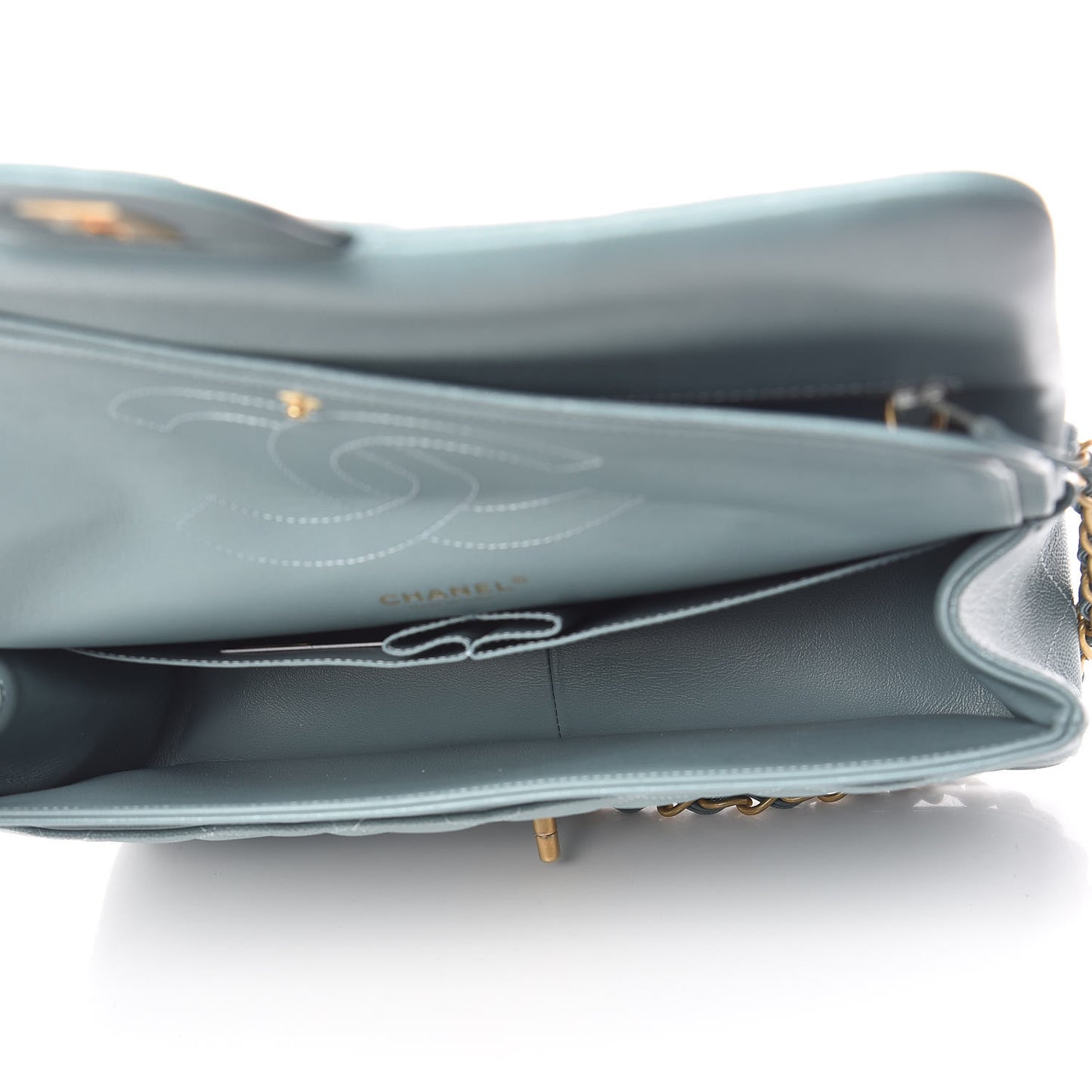 Iridescent Caviar Quilted Jumbo Double Flap Light Blue