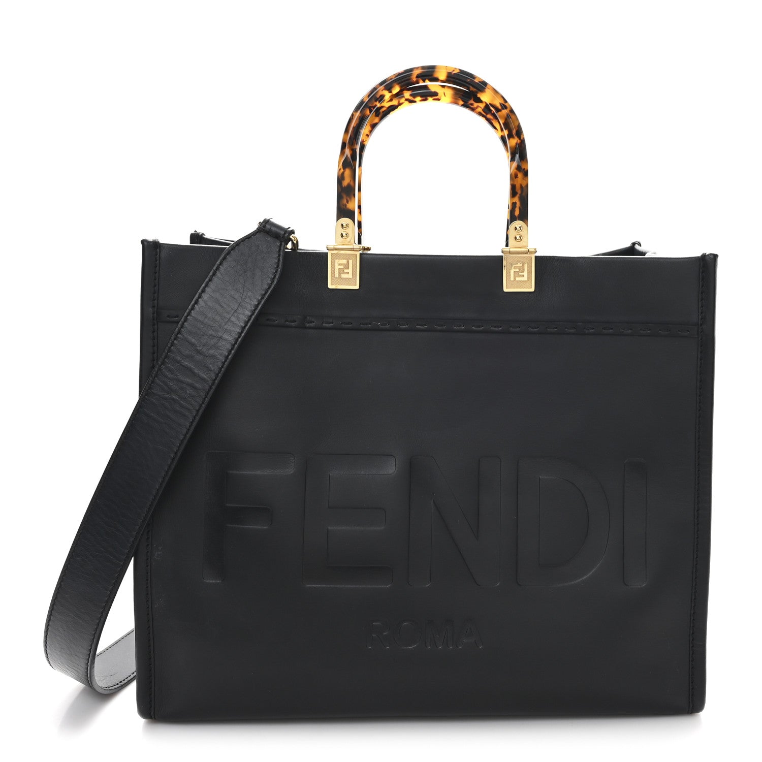 Fendi Vitello King Plexiglass Medium Fendi Sunshine Shopper Tote Black 1 of 12
