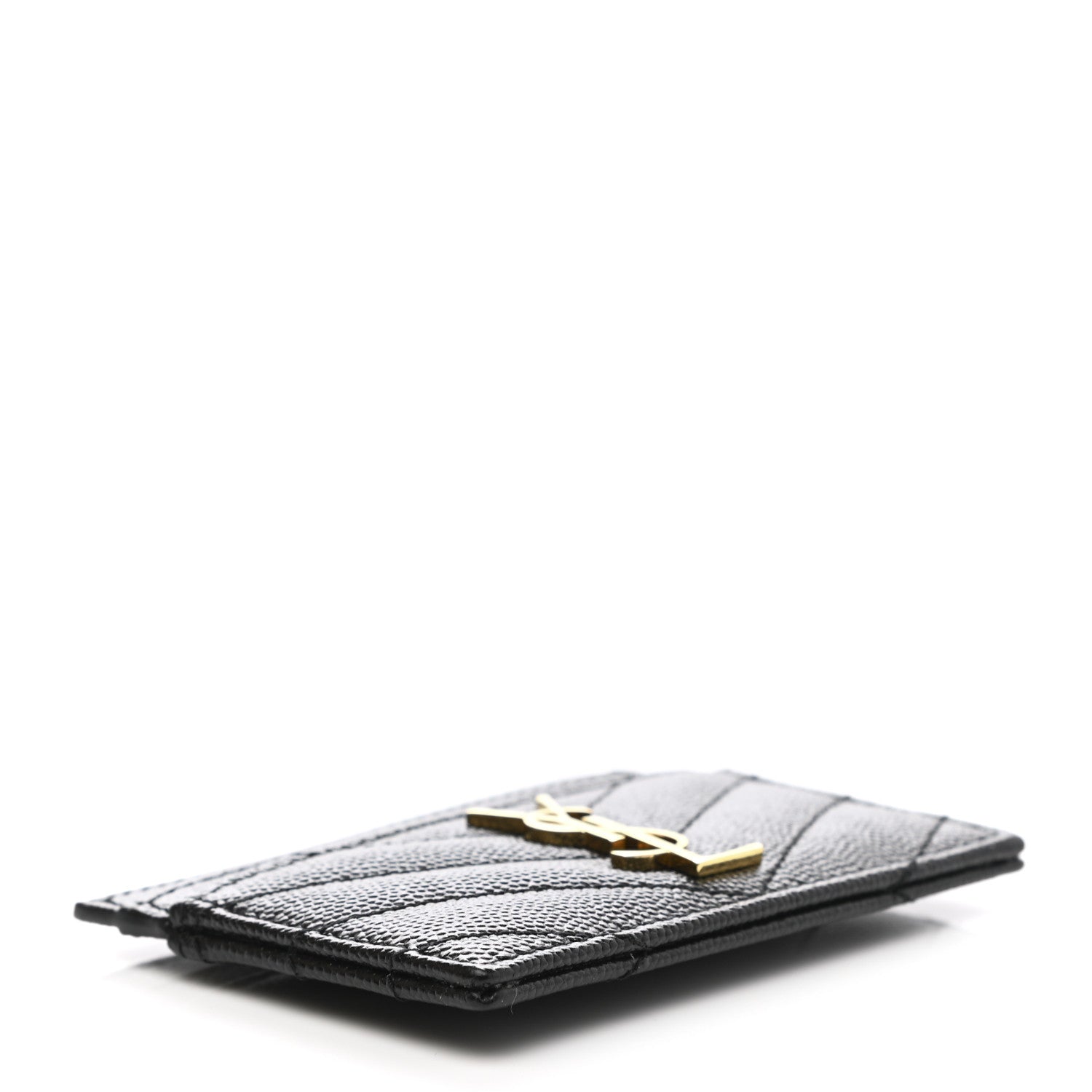Saint Laurent Grain De Poudre Matelasse Chevron Monogram Credit Card Case Black 4 of 8