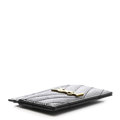 Saint Laurent Grain De Poudre Matelasse Chevron Monogram Credit Card Case Black 4 of 8