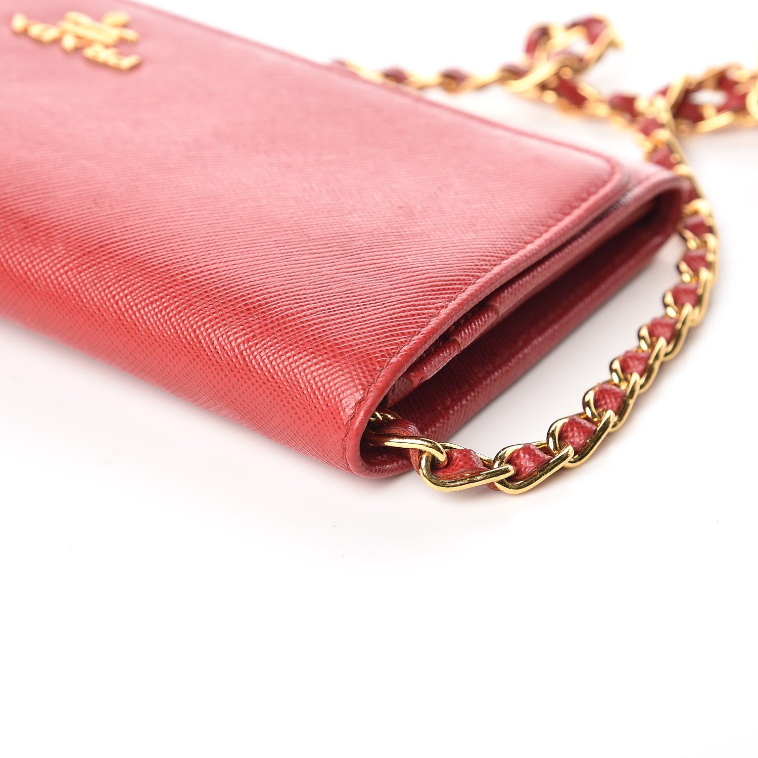 Prada Saffiano Metal Oro Chain Wallet Fuoco 12 of 13