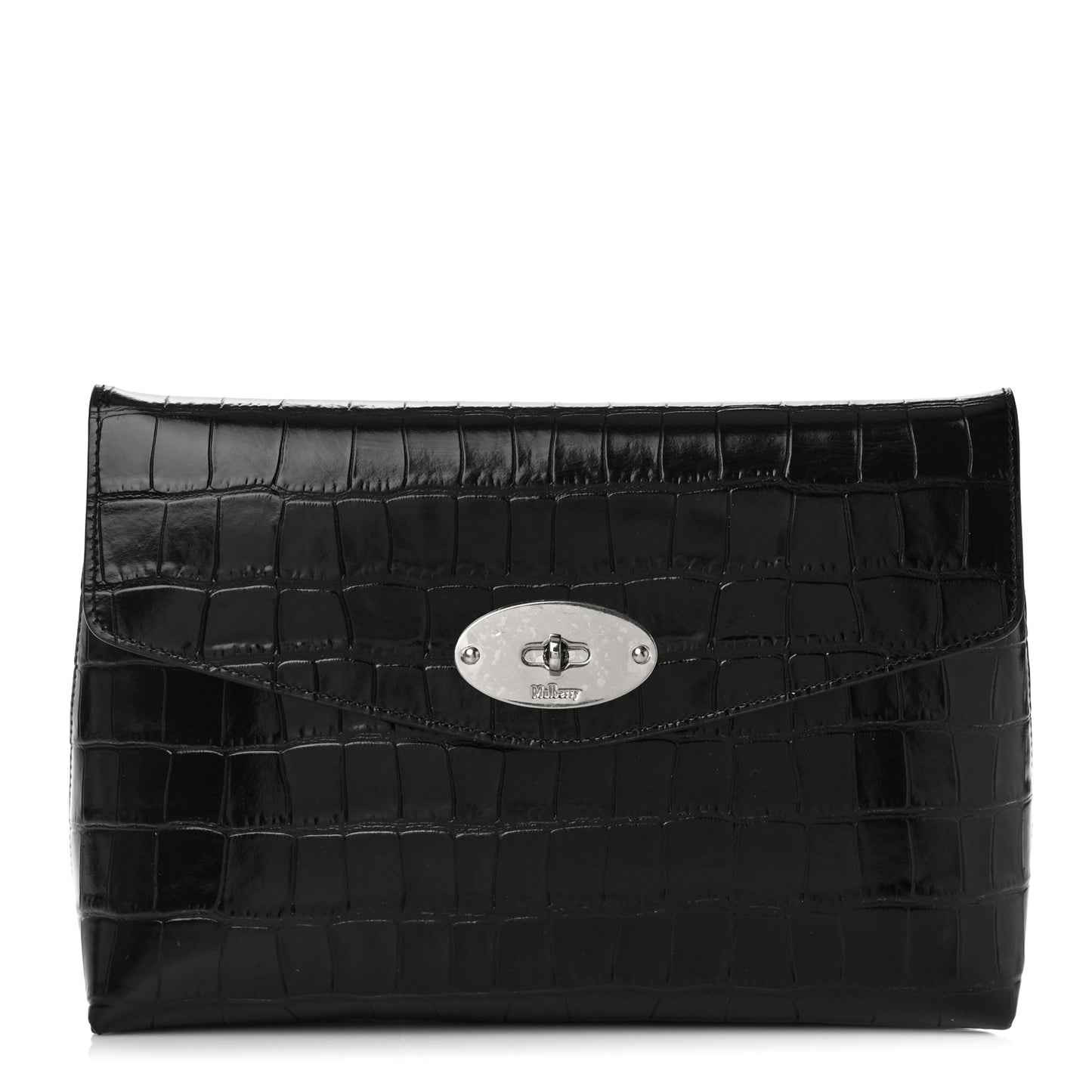 Crocodile Embossed Calfskin Darley Cosmetic Pouch Black