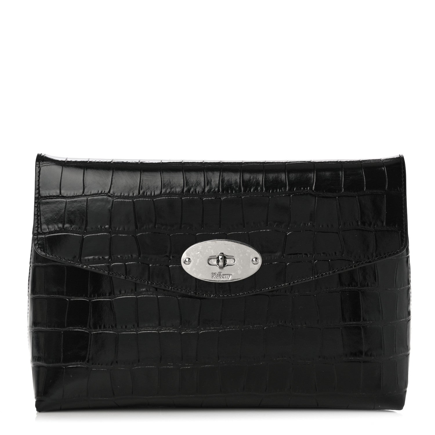Mulberry Crocodile Embossed Calfskin Darley Cosmetic Pouch Black 1 of 9