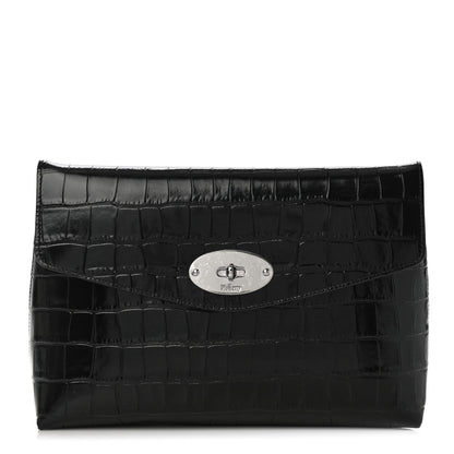 Mulberry Crocodile Embossed Calfskin Darley Cosmetic Pouch Black 1 of 9