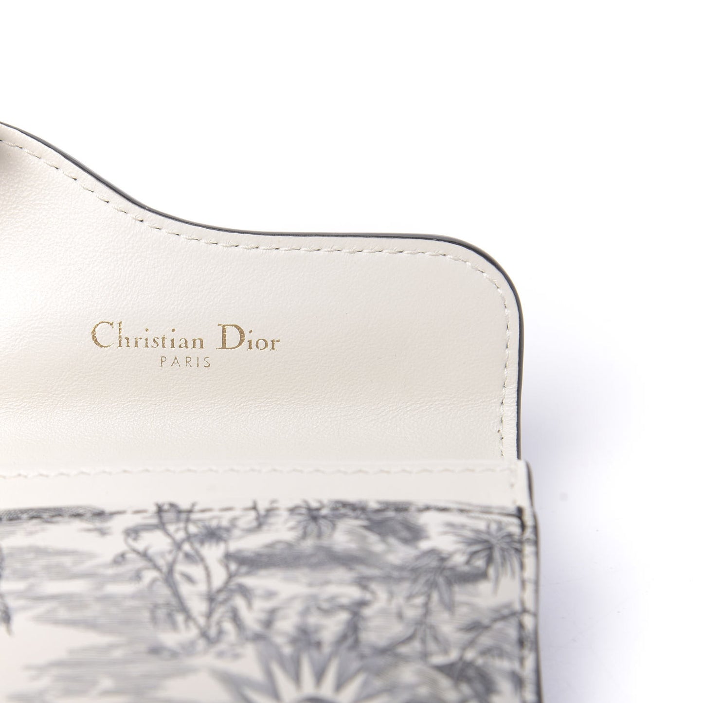 Calfskin Jardin Naturel Print Saddle Card Holder White Grey