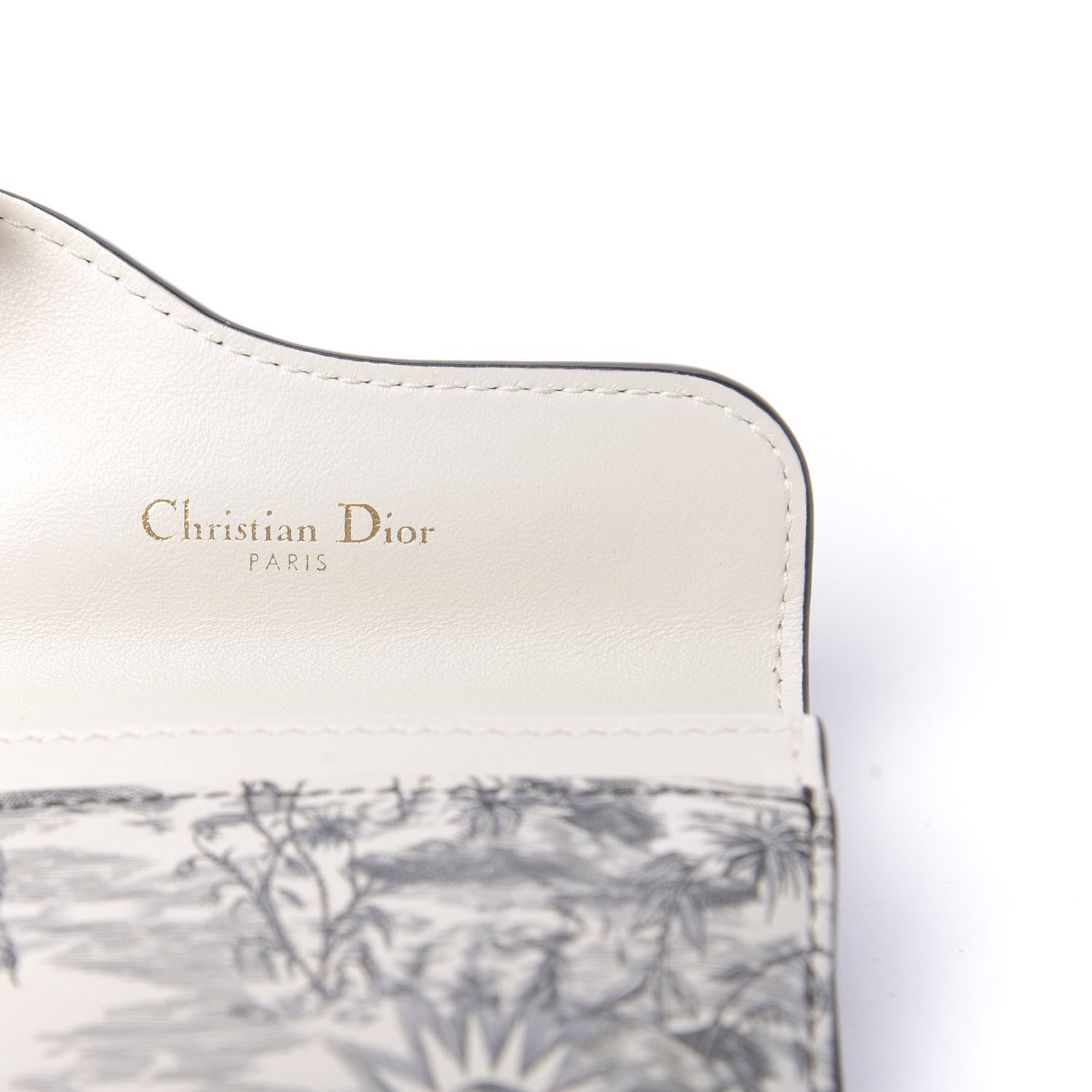 Christian Dior Calfskin Jardin Naturel Print Saddle Card Holder White Grey 6 of 8