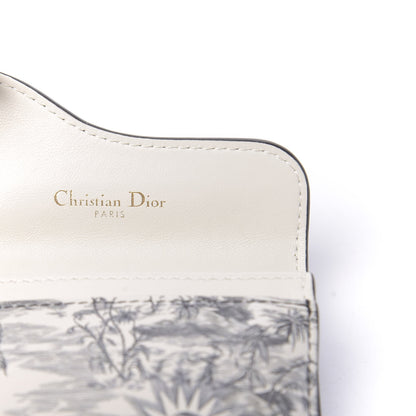 Christian Dior Calfskin Jardin Naturel Print Saddle Card Holder White Grey 6 of 8