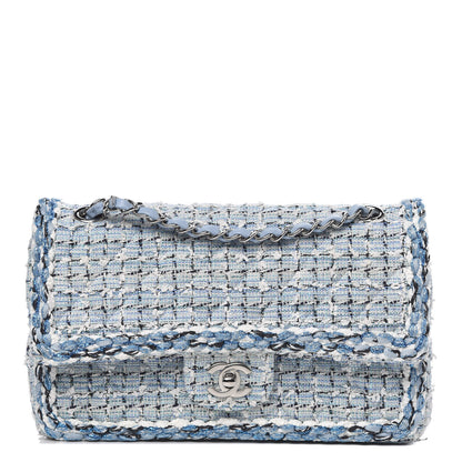 Chanel Tweed Quilted Medium Double Flap Blue White 1 of 10