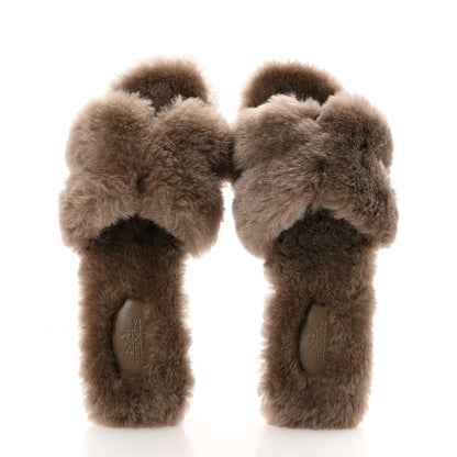 Hermes Woolskin Oran Sandals 38 Etoupe 2 of 8