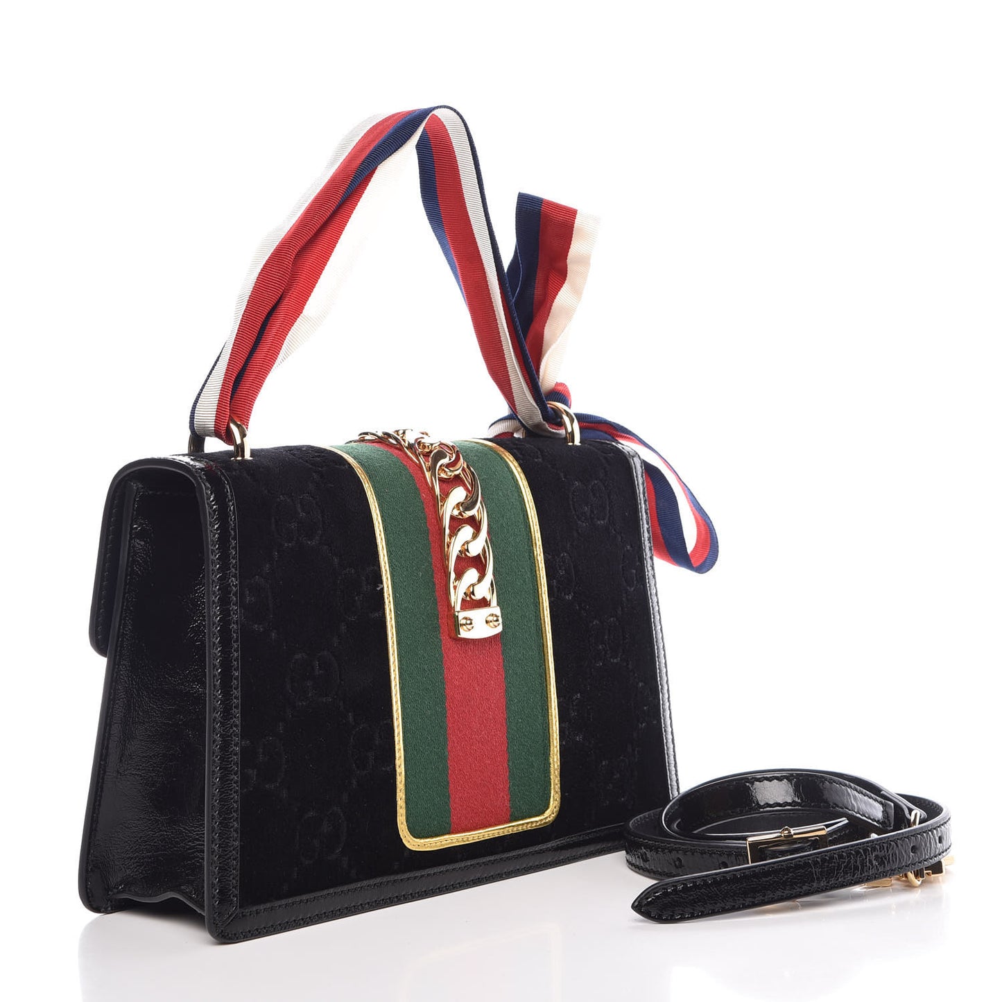 Velvet GG Monogram Small Sylvie Shoulder Bag Black