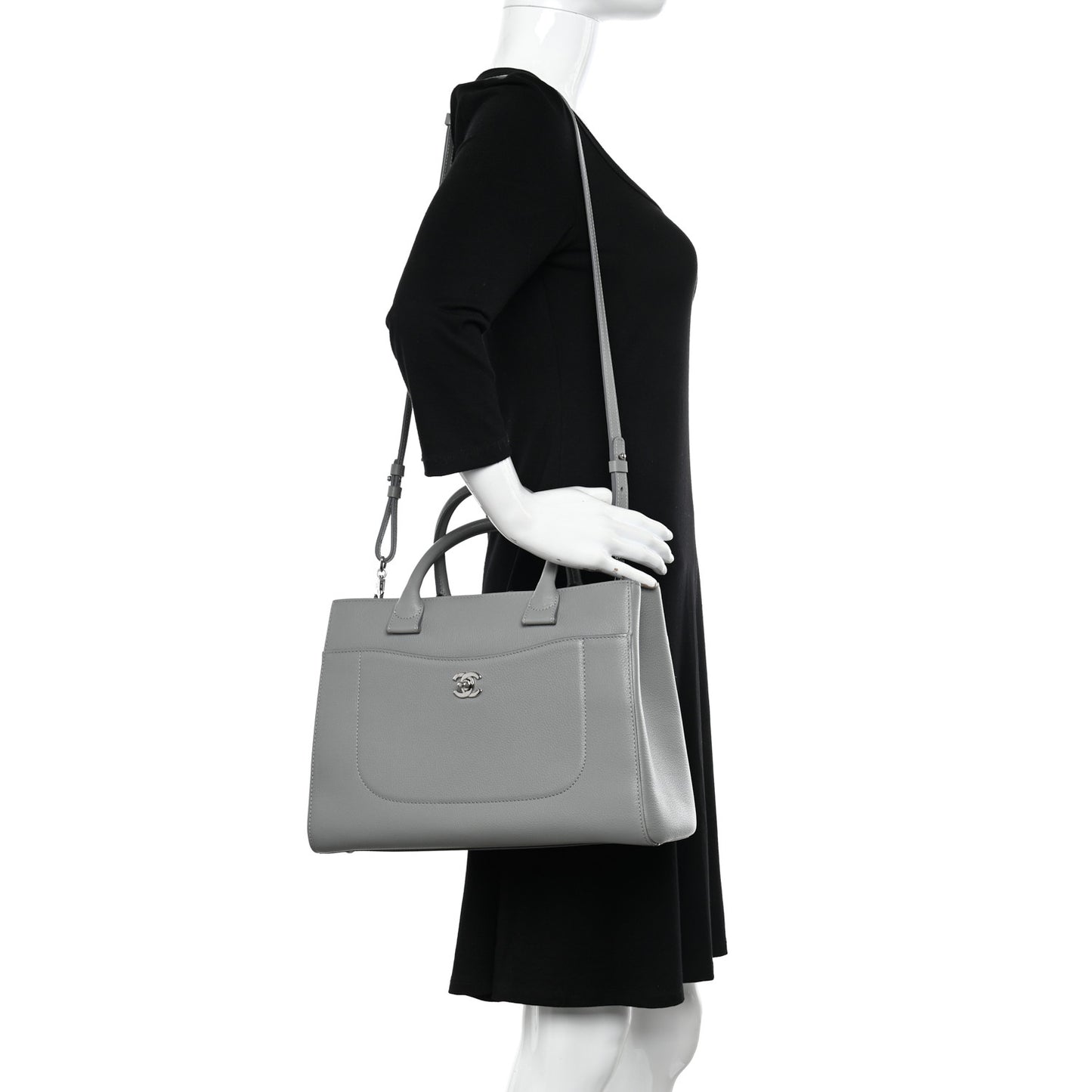 Grained Calfskin Small Neo Executive Shopper Tote Grey