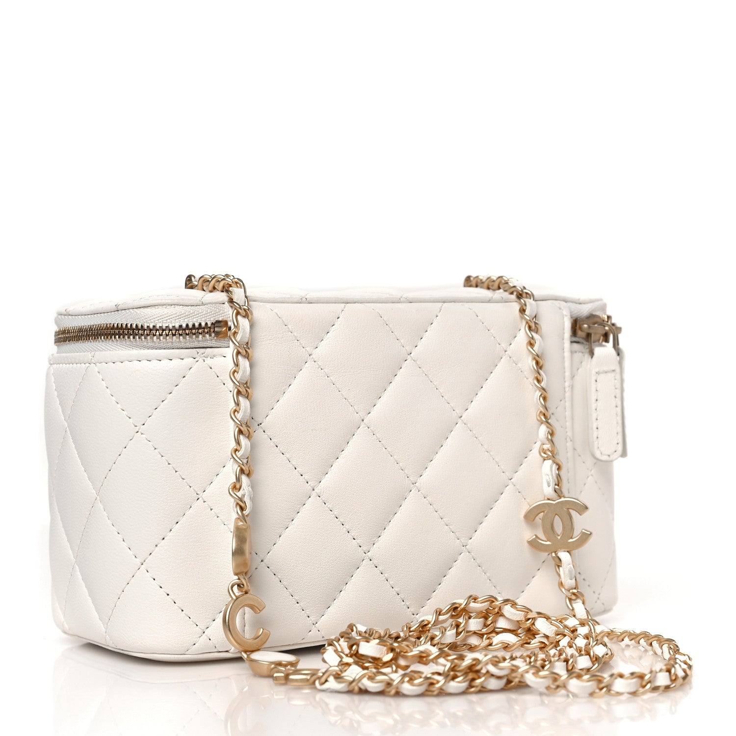 Chanel Lambskin Enamel Quilted Small Coco Hearts Vanity Case With Chain White 3 of 9