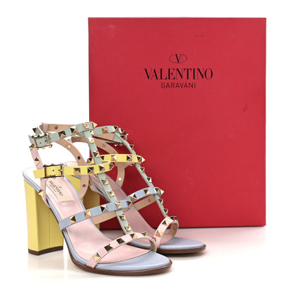 Valentino Garavani Calfskin Rockstud 90mm City Sandals 38 Sky Rose Green Yellow 9 of 9
