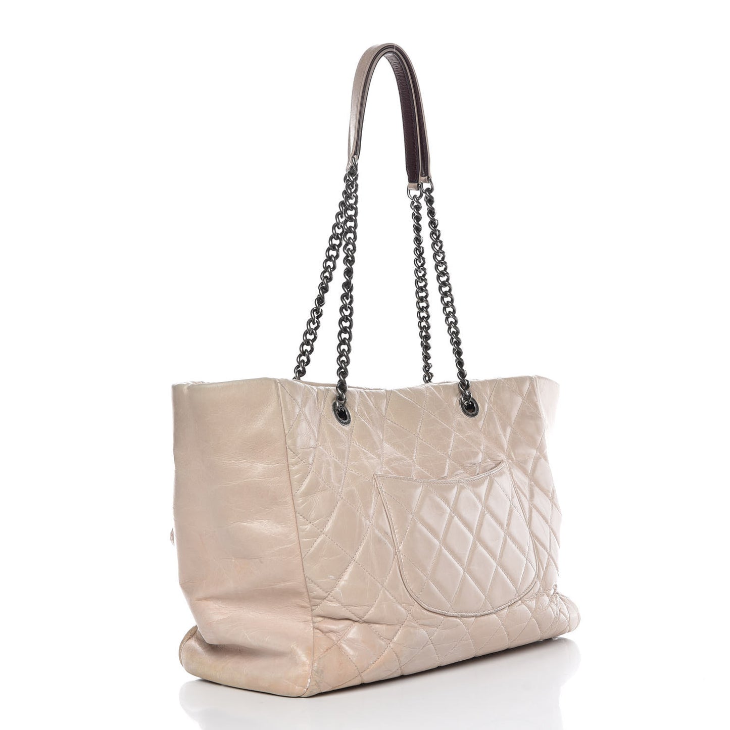 Glazed Calfskin Quilted Large Duo Color Tote Light Pink