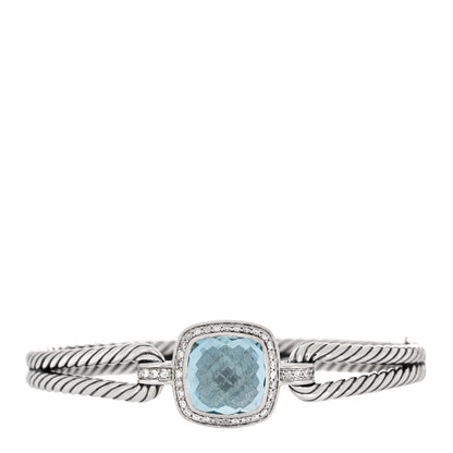 David Yurman Sterling Silver Diamond Blue Topaz Albion Cable Bracelet 1 of 3