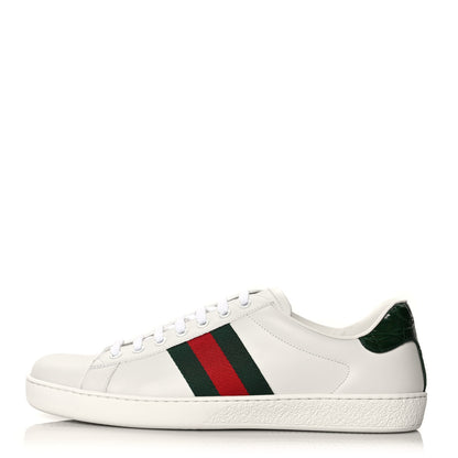 Gucci Calfskin Crocodile Web Mens Ace Sneakers 10 White Green 1 of 10